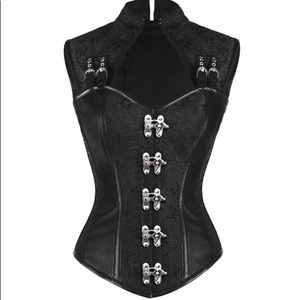 Black Gothic Hook-Front Victorian Waist Cincher Corset